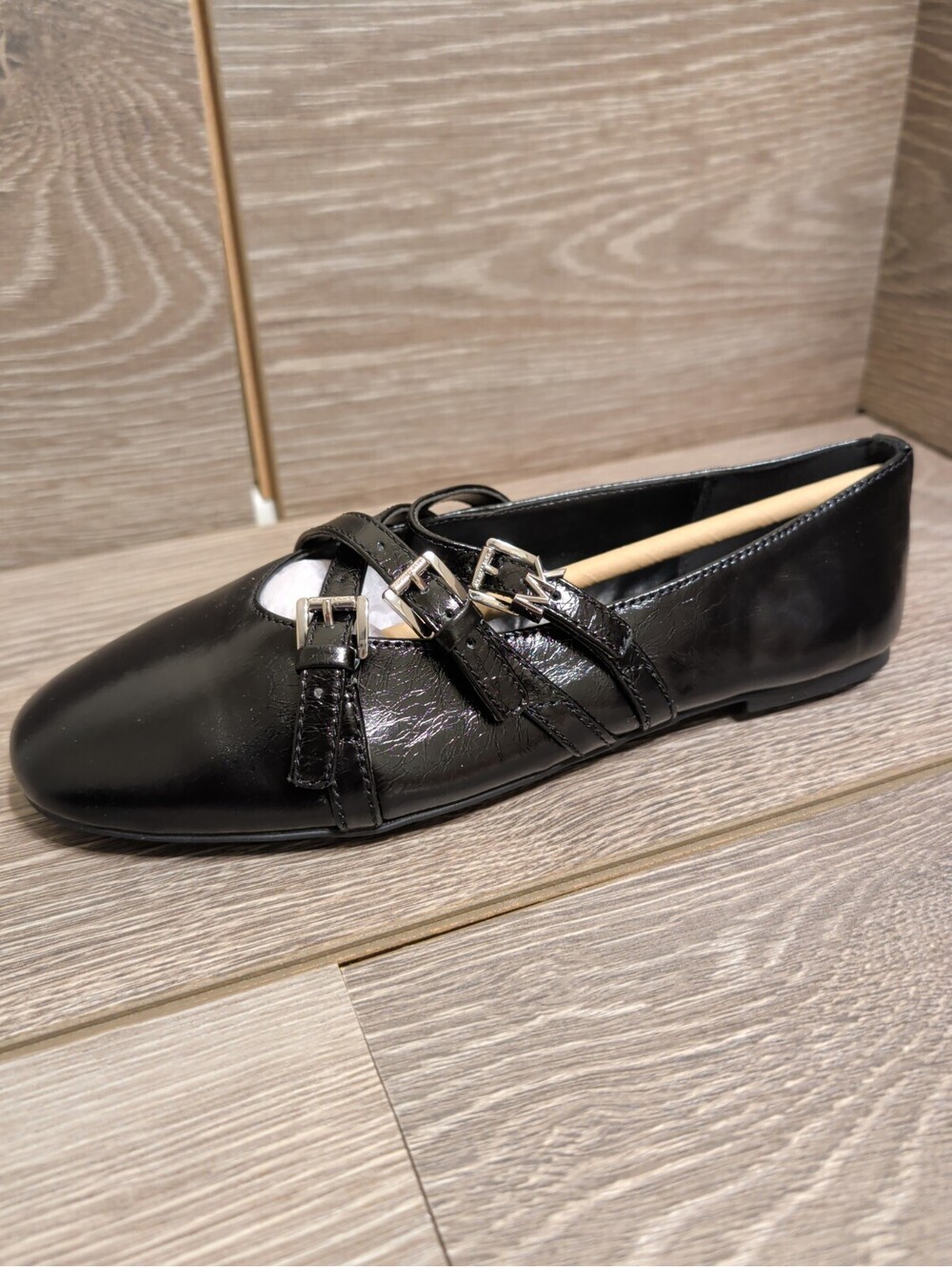 NIB Michael Kors Indy Flex Black Leather Strappy Mary Jane Ballet Flats Size 6